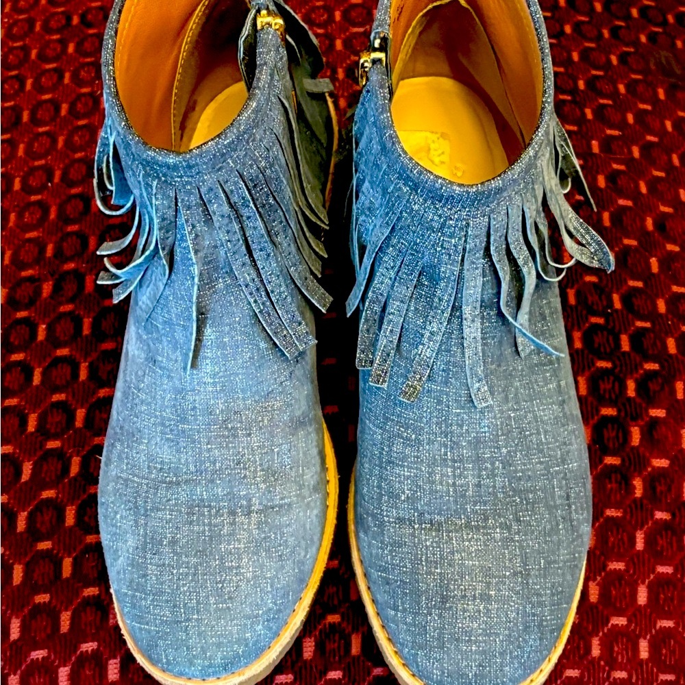 Kate Spade Chambry Blue Fringe Ankle Booties